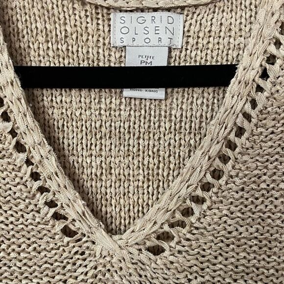 SIGRID OLSEN SPORT Long Sleeve V-neck Sweater Beige Women’s Size Petite Medium - Picture 3 of 6